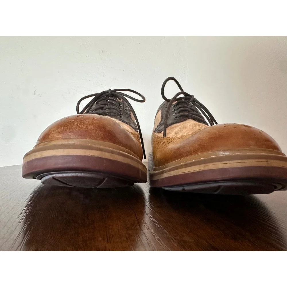 Clarks Tor England Mens size 10 Leather Canvas Wingtip Brogue Oxford Shoes